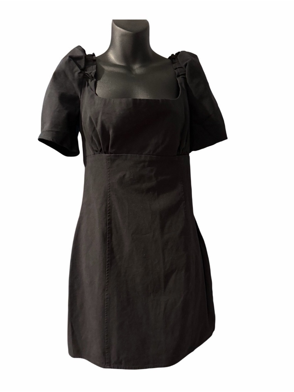 Free People Black Square-Neck Puff Sleeve Mini Dress